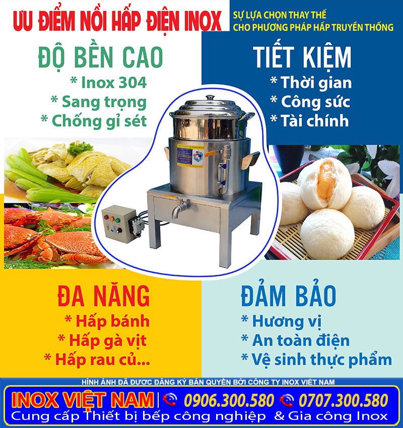 Nồi hấp bánh bao cách thủy bằng điện uy tín chất lượng giá tốt mua tại xưởng sản xuất của chúng tôi Inox Việt Nam.
