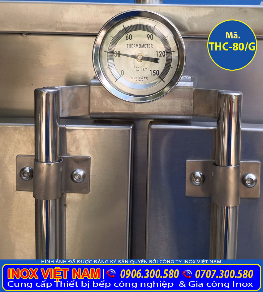 Chi tiết đồng hồ đo nhiệt tủ hấp cơm công nghiệp 80kg sử dụng điện và gas.