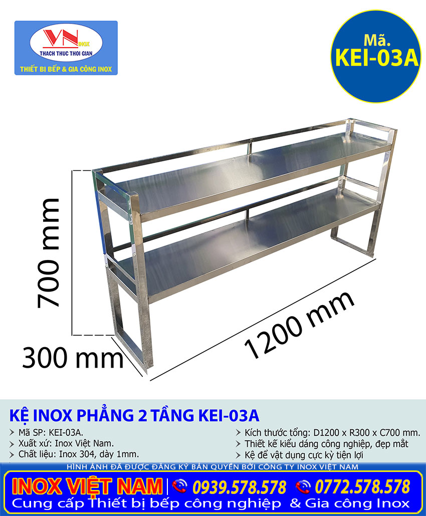 Chi tiết từng con số của kệ inox 2 tầng mặt phẳng