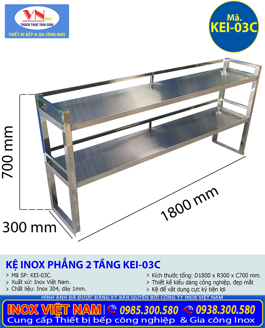 Kệ Inox Phẳng 2 Tầng Trên Bàn KEI-03C