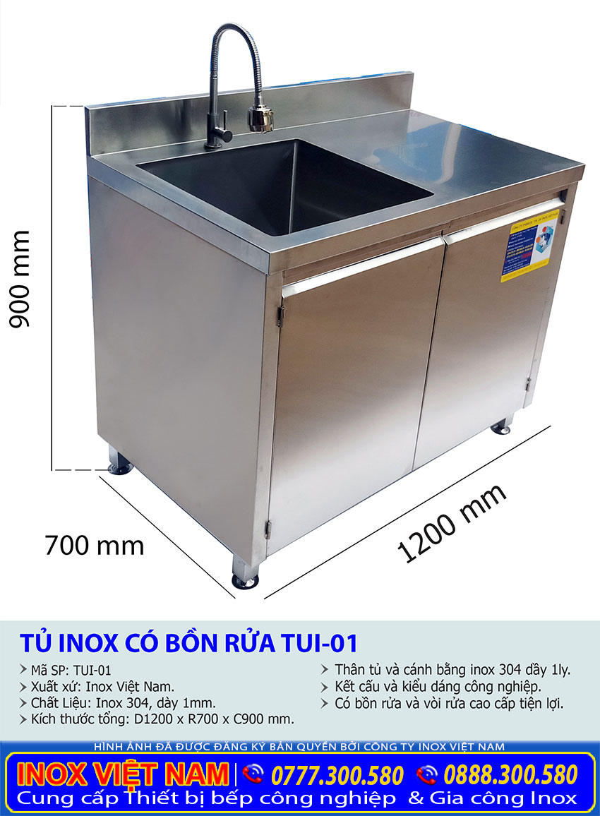 Kích thước tủ inox có bồn rửa chén bát bằng inox giá tốt tại Inox Việt Nam.