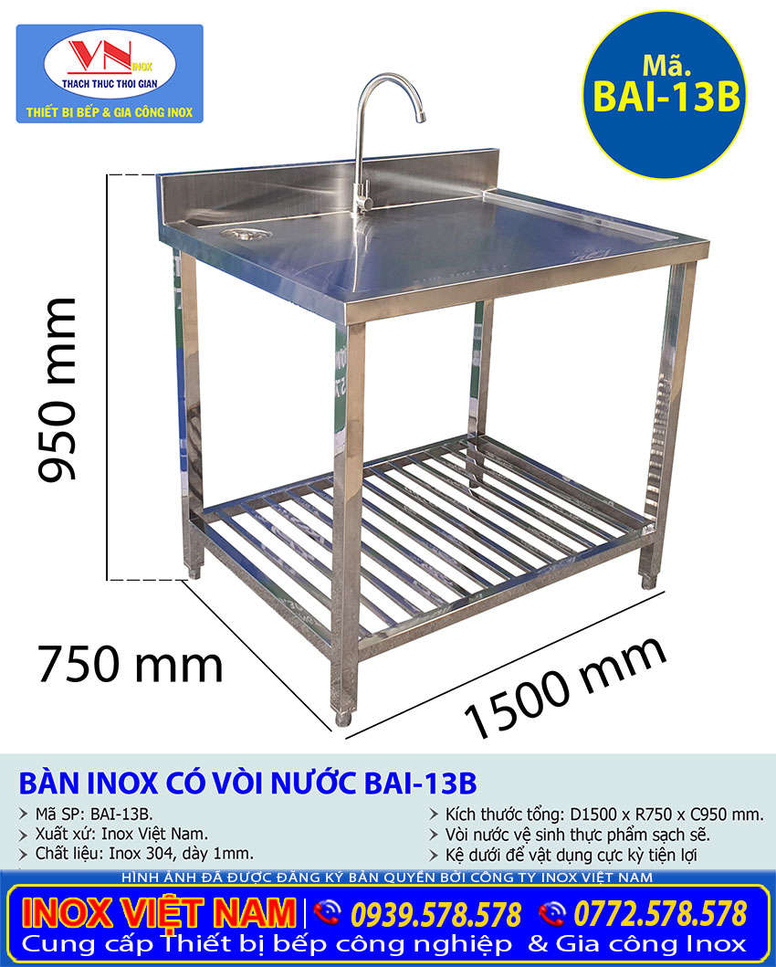 Bàn Inox Có Vòi Nước BAI-13B