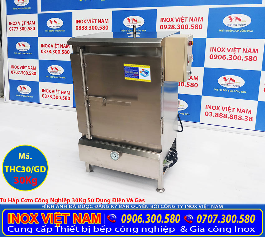 Báo giá tủ hấp cơm công nghiệp 30kg bằng gas và điện, Liên hệ Inox Việt Nam.