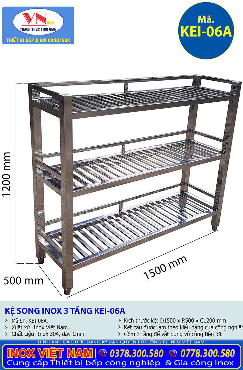 TSKT Kệ Inox Song 3 Tầng KEI-06 