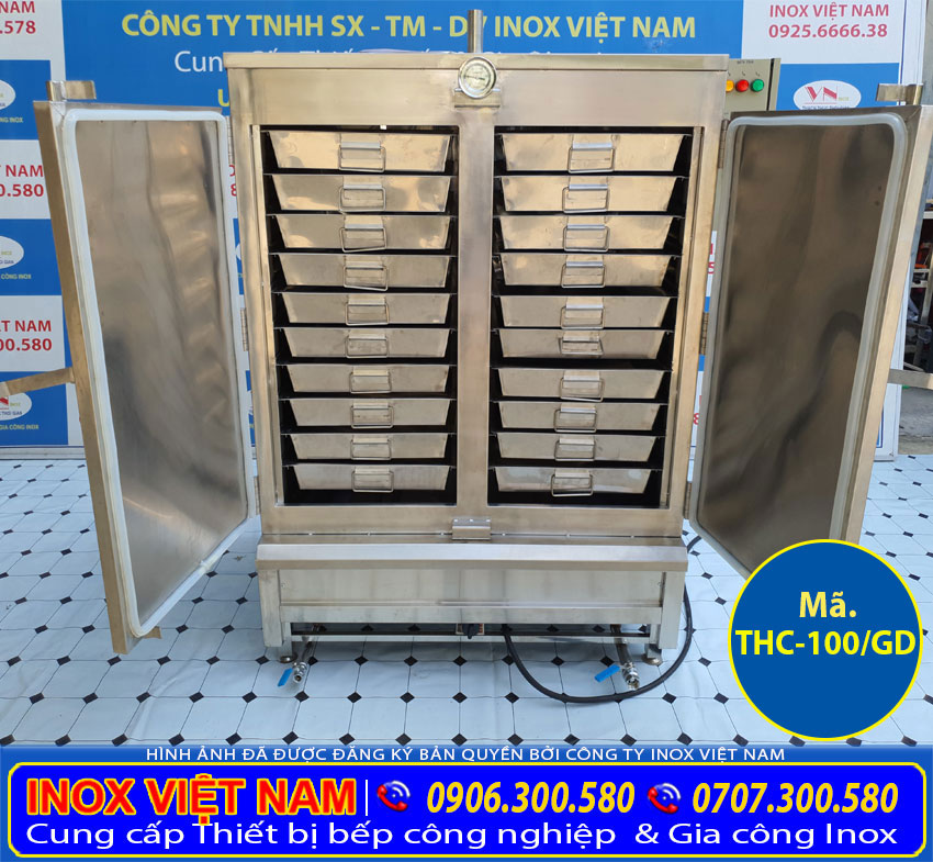 Tủ cơm công nghiệp 100kg dùng gas và điện giá tốt tại Inox Việt Nam.