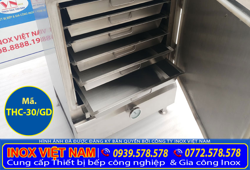 Tủ hấp cơm 6 khay inox 304 dùng gas và điện giá tốt uy tín chất lượng.