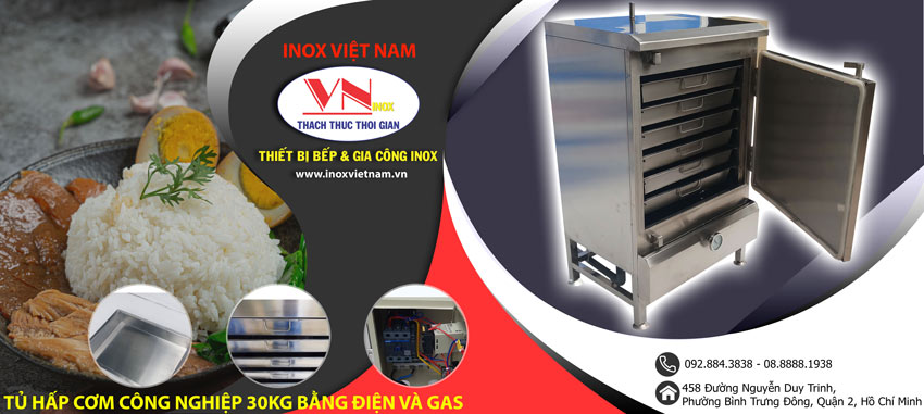 Tủ hấp cơm công nghiệp 30kg gạo giá tốt sử dụng điện và gas, tủ hấp cơm công nghiệp bằng điện và gas, tủ cơm công nghiệp.