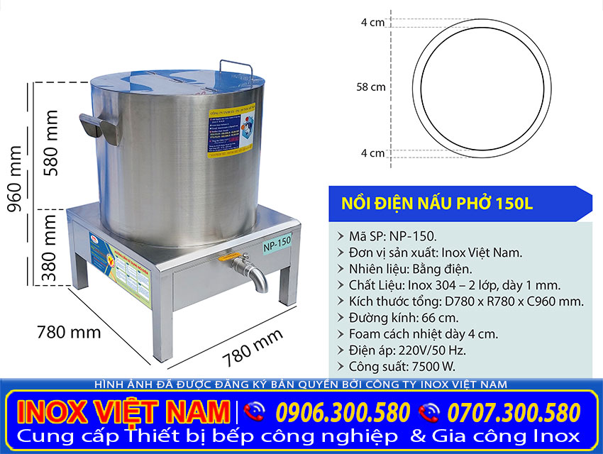 Thông Số Kỹ Thuật Nồi Hầm Xương Bằng Điện 150L NHX-150