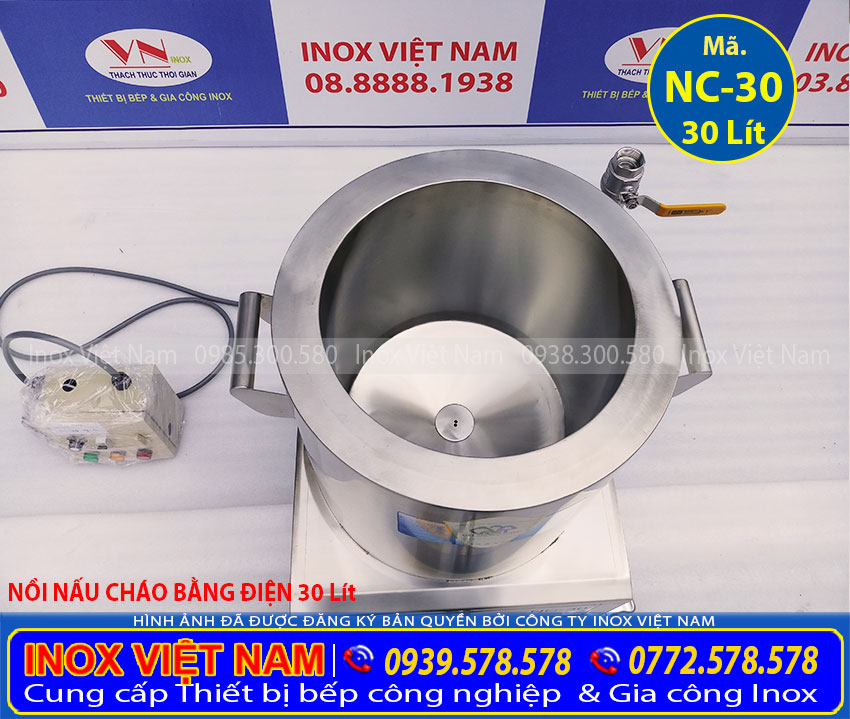 Nồi nấu cháo 30L công nghiệp, sản phẩm nồi nấu cháo loại 30 lít chất lượng tại Inox Việt Nam.