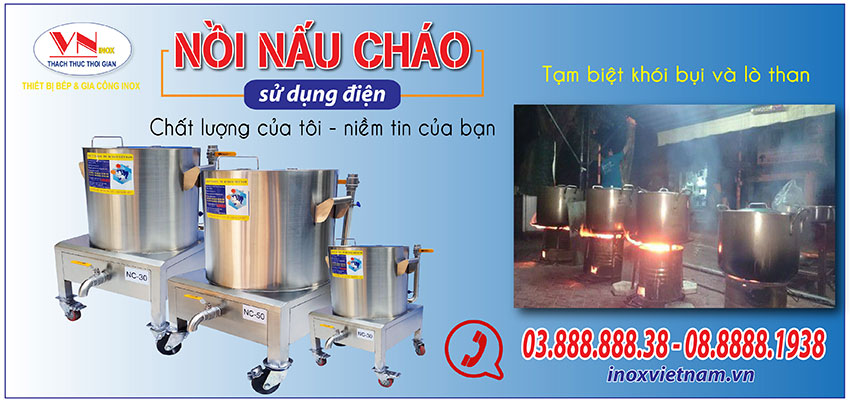 Nồi nấu cháo bằng điện là lựa chọn hàng đầu hiện nay được rất nhiều quán ăn, căn tin lựa chọn.