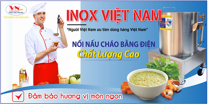 Nồi nấu cháo inox bằng điện, nồi nấu cháo công nghiệp sử dụng điện chất lượng cao tại IVN.