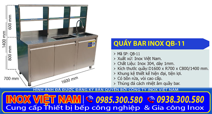 Báo giá quầy bar inox 304 đẹp, quầy bar cafe, quầy bar trà sữa inox xưởng Inox Việt Nam.