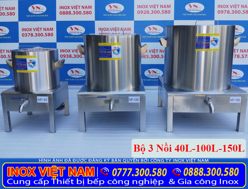 Bộ nồi điện nấu phở 40 lít 100 lít 150 lít chất liệu inox 304 an toàn sáng bóng và có tính thẩm mỹ cao.