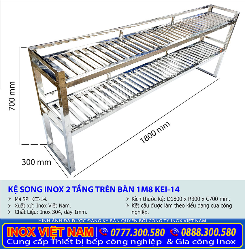 Kích thước kệ inox 2 tầng thường được tích hợp trên bàn hoặc chậu rửa.