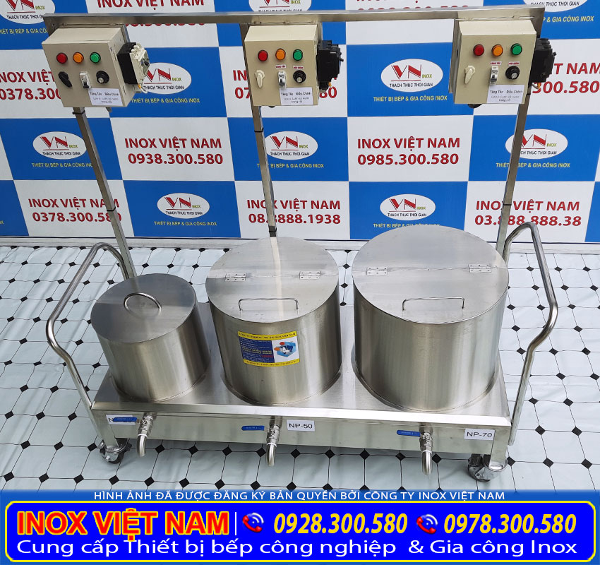 Bộ 3 nồi điện nấu phở 20 lít, 50 lít và 70 lít, bộ nồi nấu phở bằng điện giá tốt tại xưởng Inox Việt Nam.