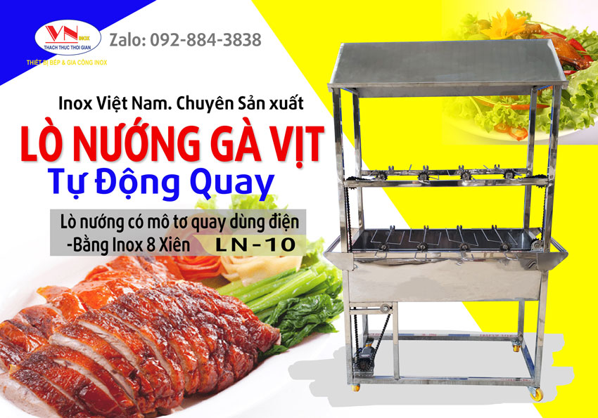 Báo giá lò than nướng gà vịt cá có xiên que mô tơ quay tự động giá xưởng Inox Việt Nam 