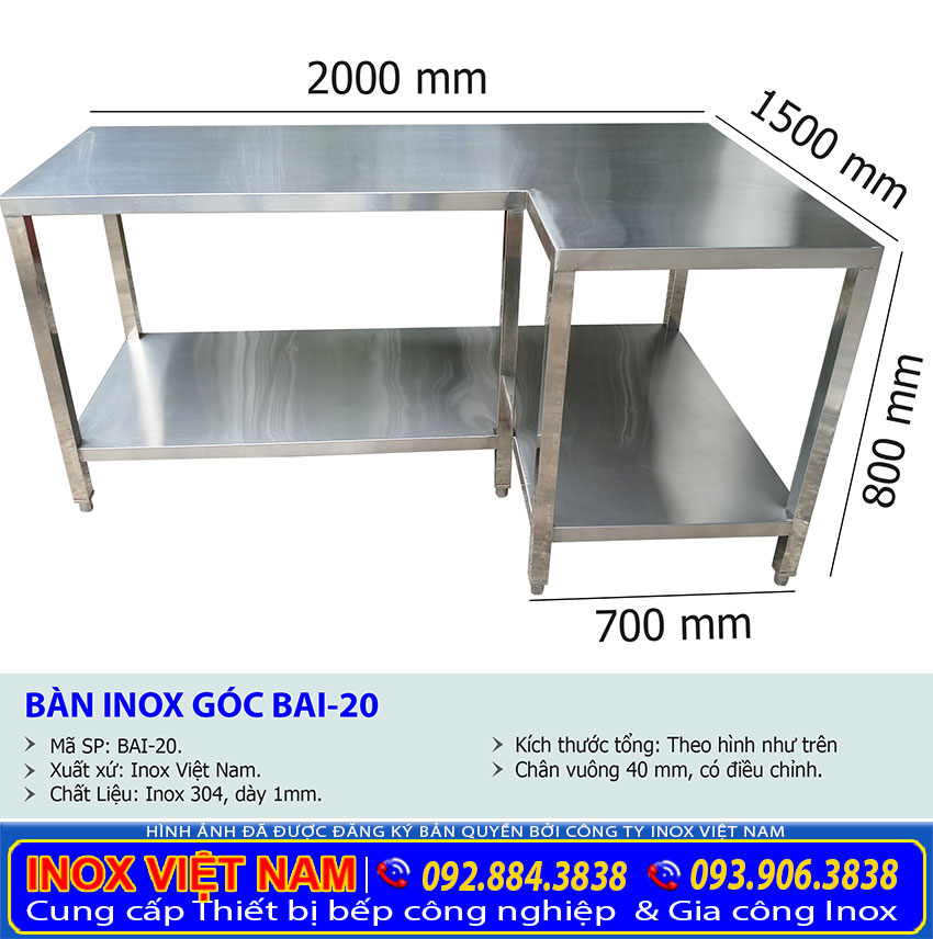 Địa chỉ gia công bàn inox đặt trong góc nhà bếp, bàn góc inox nhà bếp giá tốt tại TP HCM.