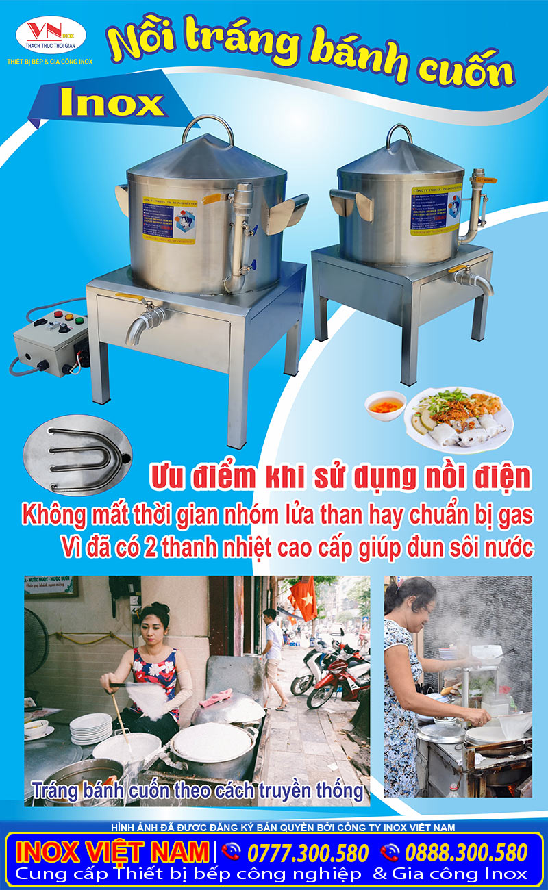 Địa chỉ bán nồi tráng bánh cuốn bằng điện chất lượng mang đến năng suất cao khi sử dụng. Liên hệ Inox Việt Nam.