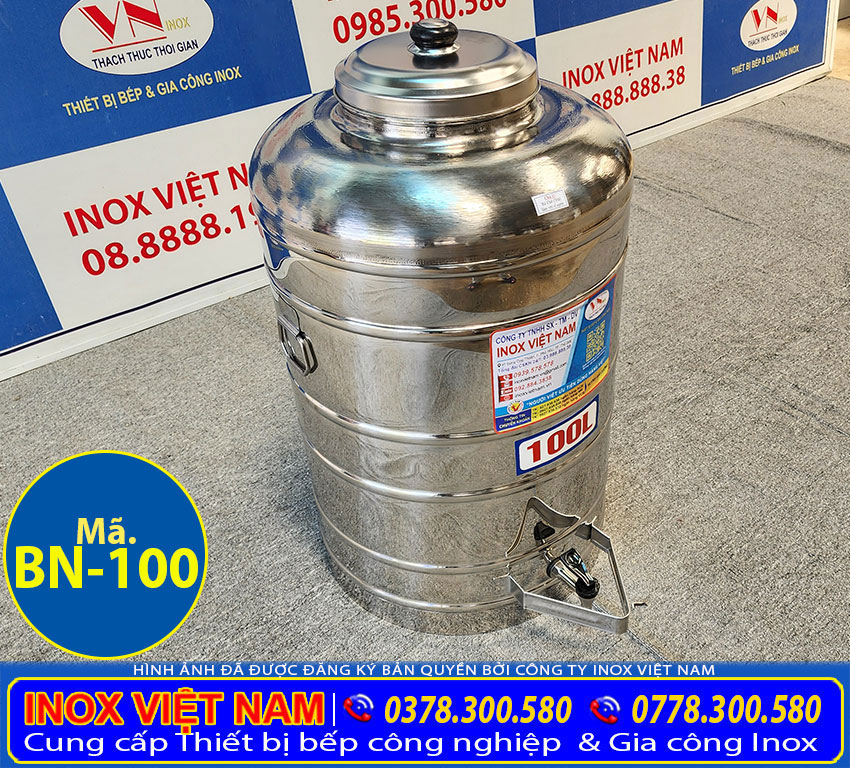 Bình đựng nước đá inox 100 lít, giá bình nước đá inox 100l 1 lớp inox 304 không cách nhiệt