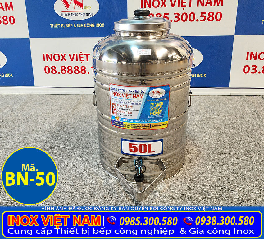 Ảnh thực tế bình nước inox đựng trà đá 50 lít giá tốt tại Inox Việt Nam. Mã: BN-50