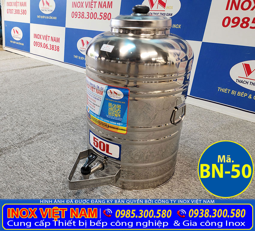 Bình nước inox đựng trà đá 50 lít giá tốt tại Inox Việt Nam. Mã: BN-50