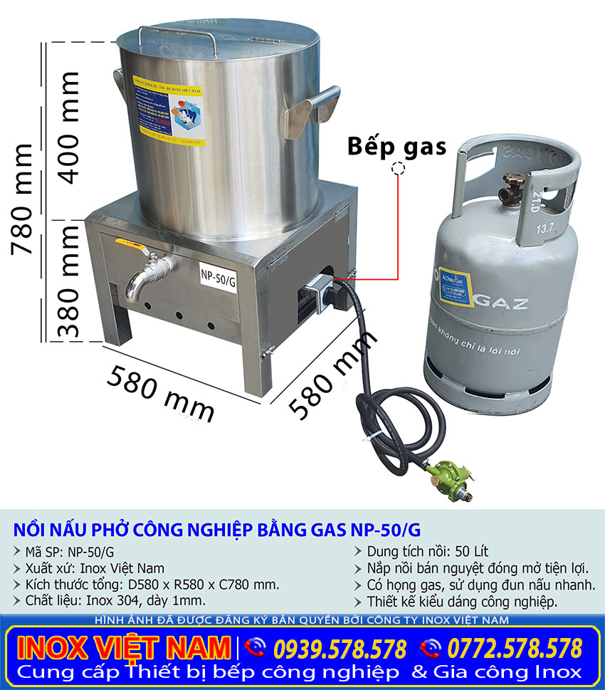 Kích thước Nồi Nấu Phở Bằng Gas NP-50/G