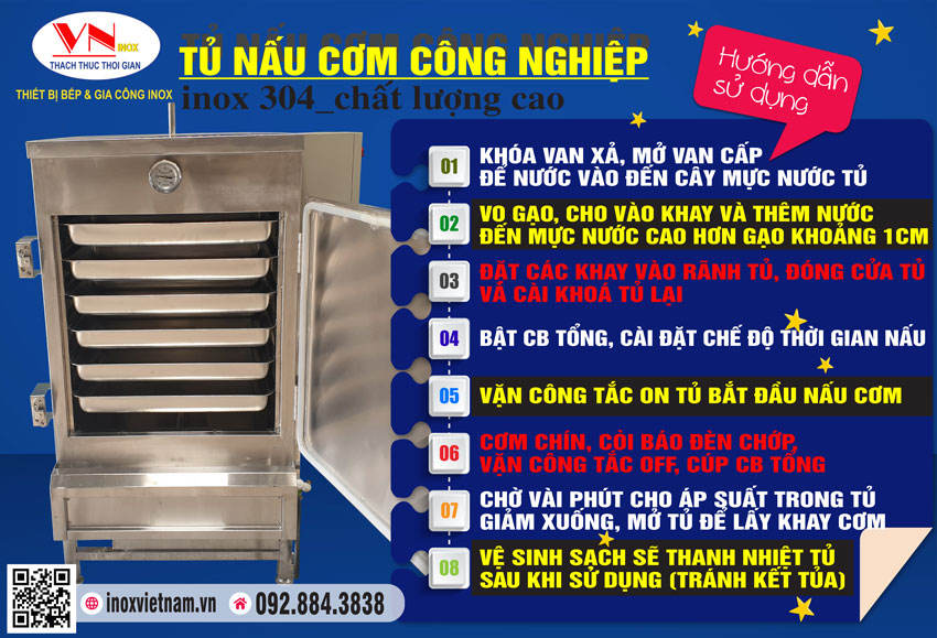 Tủ hấp cơm công nghiệp bằng điện và gas giá tốt tại Inox Việt Nam.