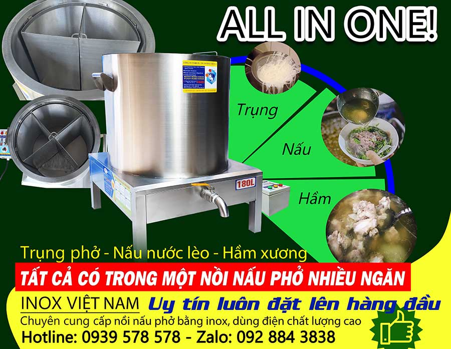 Nồi điện nấu phở, nồi nấu phở bằng điện nhiều ngăn giá xưởng do Inox Việt Nam sản xuất.