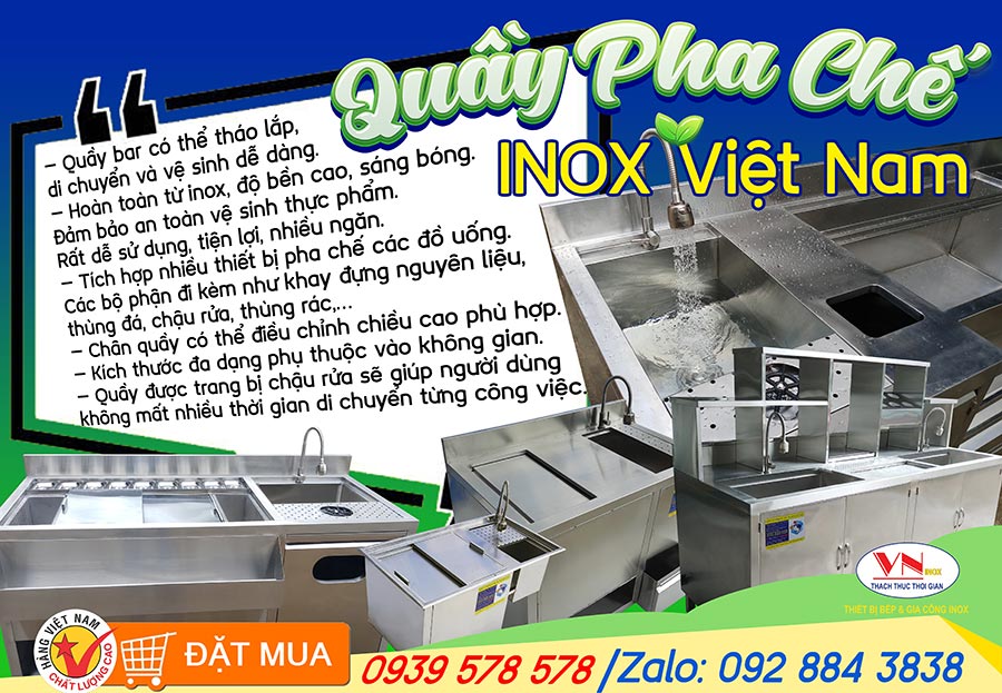 Nhà sản xuất thùng đá inox âm bàn quầy bar pha chế cho quán cafe trà sữa. Còn chần chừ gì nữa hãy liên hệ về Inox Việt Nam ngay