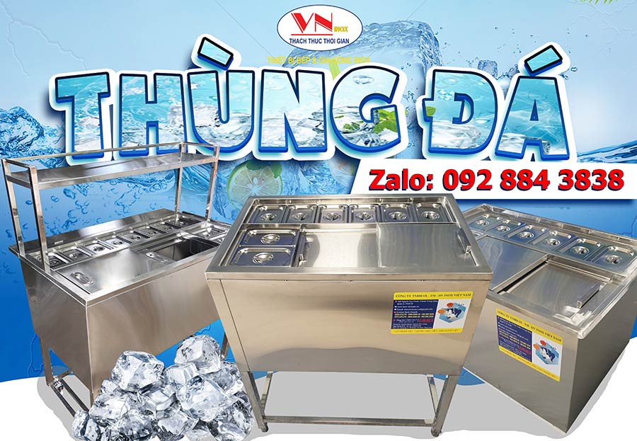 Thùng đựng đá inox quầy bar có khay topping đẹp chất lượng giá tốt