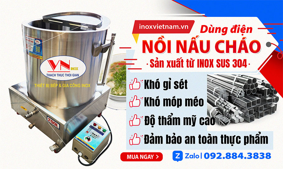 Nồi inox nấu cháo công nghiệp bằng điện 200 lít rất thích hợp mô hình kinh doanh nhà hàng quán ăn vừa và lớn