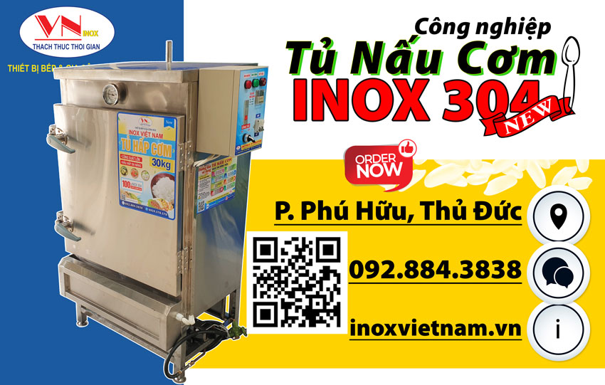 Mẫu tủ hấp cơm công nghiệp 30 ký gạo giá tốt. Mẫu có sẵn tại showroom Inox Việt Nam