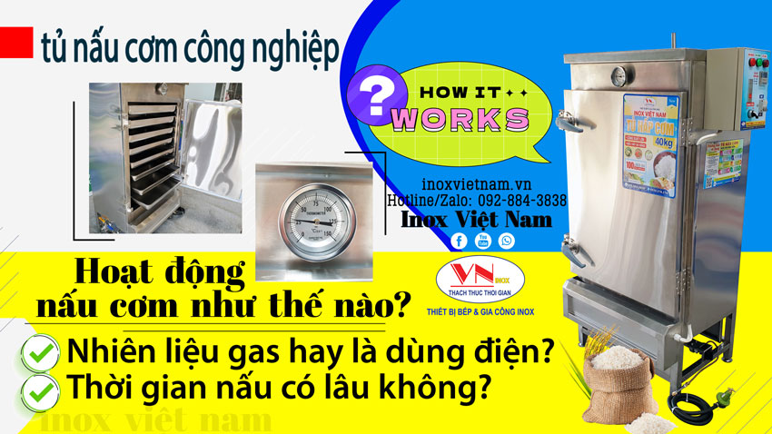 Tủ hấp cơm công nghiệp điện và gas giá xưởng Inox Việt Nam, hoàn toàn không qua trung gian