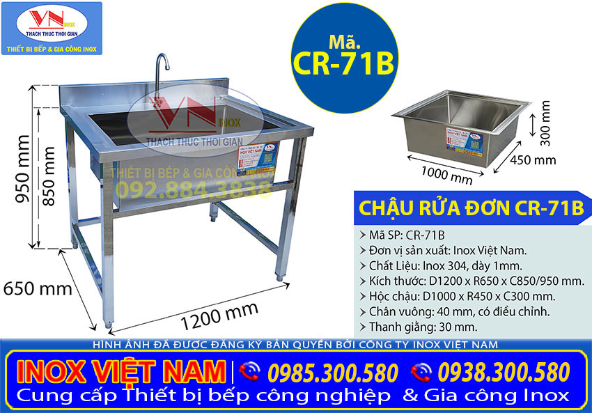 Chậu Rửa Chén 1 Ngăn Lớn Inox 304 CR-71B